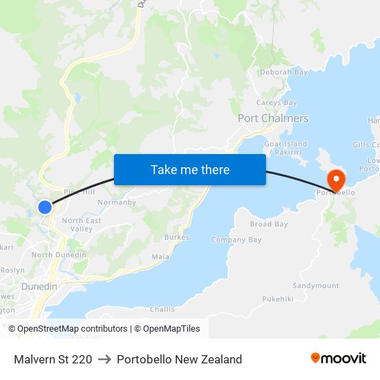 Malvern St 220 to Portobello New Zealand map