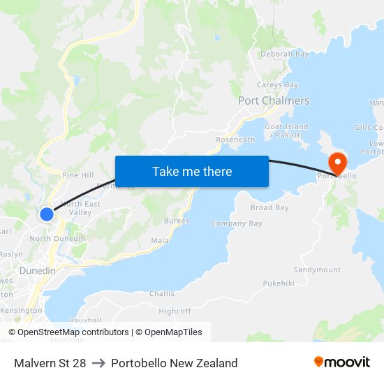 Malvern St 28 to Portobello New Zealand map