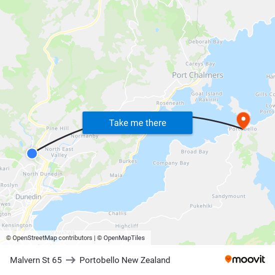 Malvern St 65 to Portobello New Zealand map