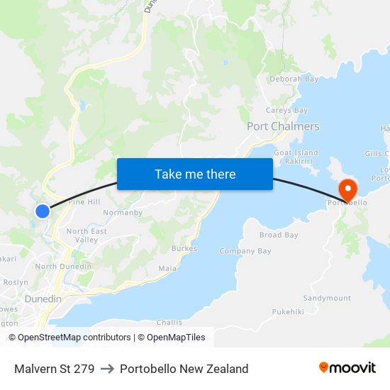Malvern St 279 to Portobello New Zealand map