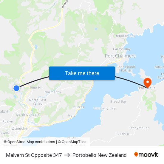 Malvern St Opposite 347 to Portobello New Zealand map