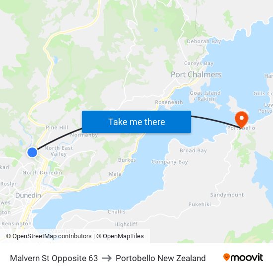 Malvern St Opposite 63 to Portobello New Zealand map