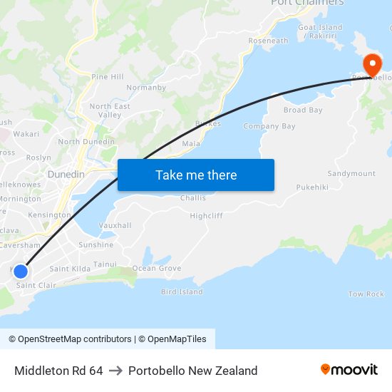Middleton Rd 64 to Portobello New Zealand map