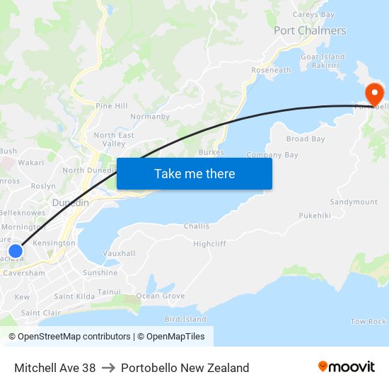 Mitchell Ave 38 to Portobello New Zealand map