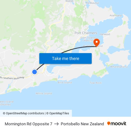 Mornington Rd Opposite 7 to Portobello New Zealand map