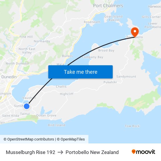 Musselburgh Rise 192 to Portobello New Zealand map