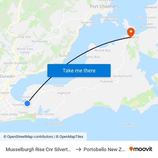 Musselburgh Rise Cnr Silverton Street to Portobello New Zealand map