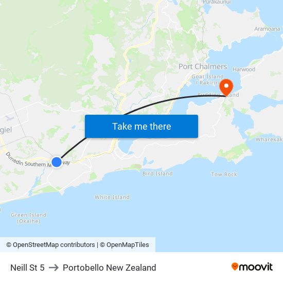Neill St 5 to Portobello New Zealand map