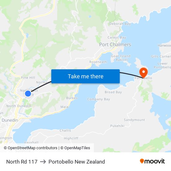 North Rd 117 to Portobello New Zealand map