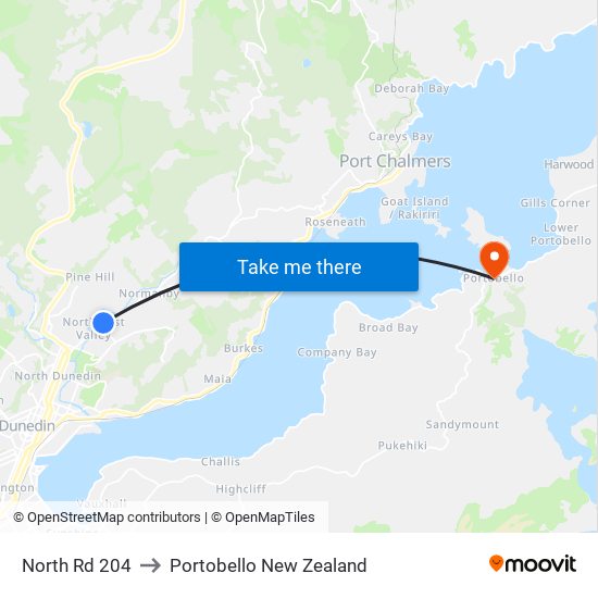 North Rd 204 to Portobello New Zealand map