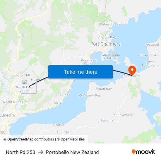 North Rd 253 to Portobello New Zealand map