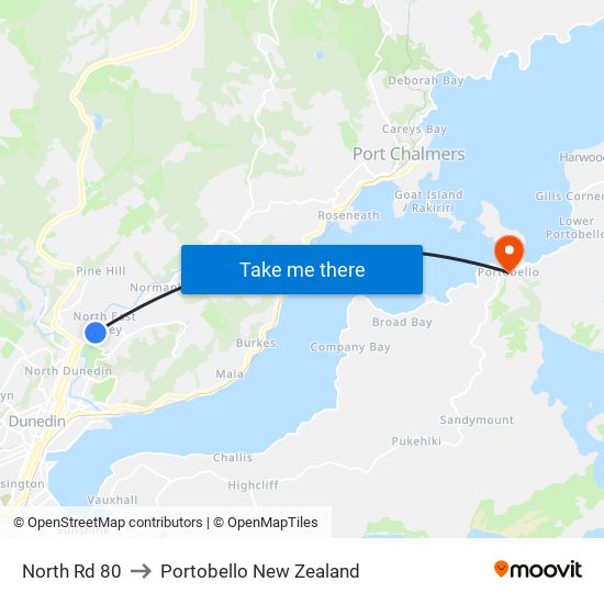 North Rd 80 to Portobello New Zealand map