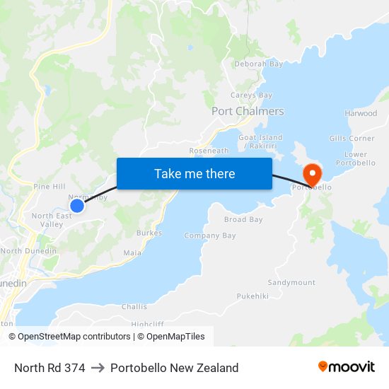 North Rd 374 to Portobello New Zealand map