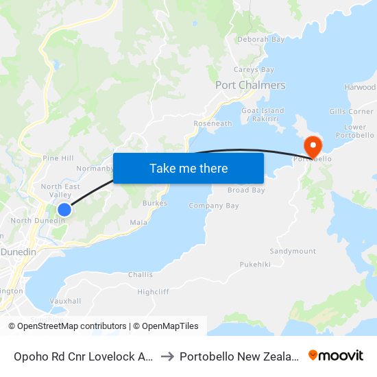 Opoho Rd Cnr Lovelock Ave to Portobello New Zealand map