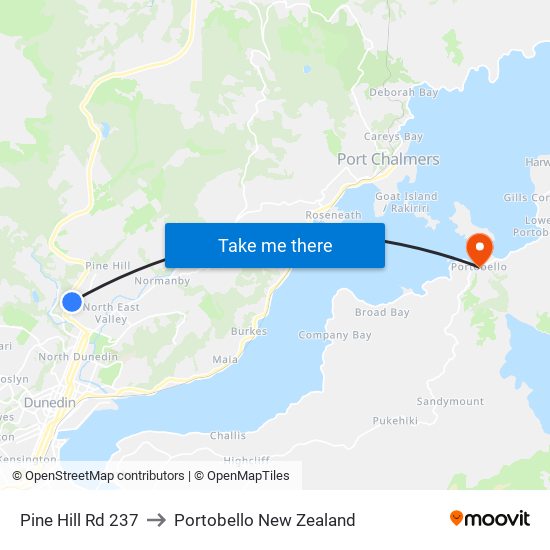 Pine Hill Rd 237 to Portobello New Zealand map