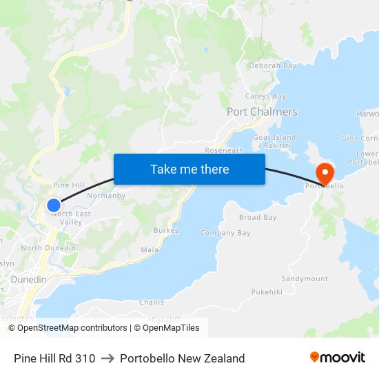 Pine Hill Rd 310 to Portobello New Zealand map