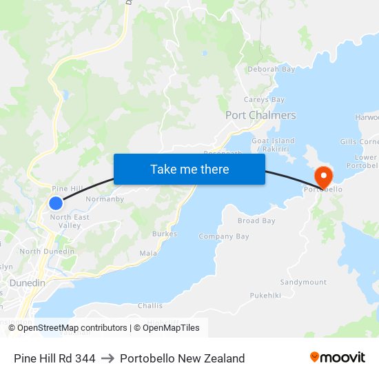 Pine Hill Rd 344 to Portobello New Zealand map