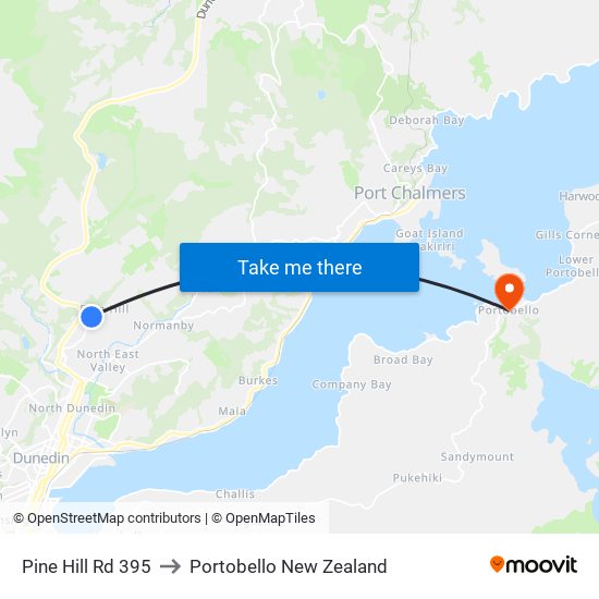 Pine Hill Rd 395 to Portobello New Zealand map