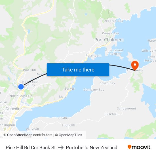 Pine Hill Rd Cnr Bank St to Portobello New Zealand map