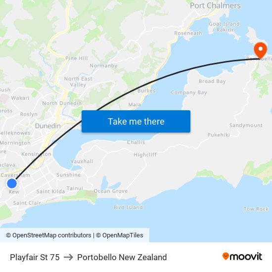 Playfair St 75 to Portobello New Zealand map