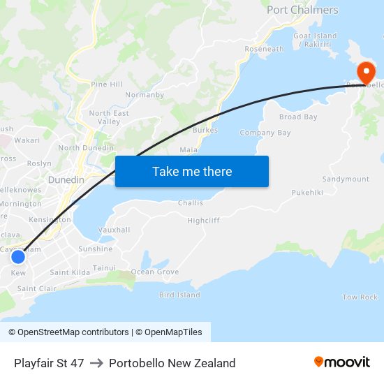 Playfair St 47 to Portobello New Zealand map