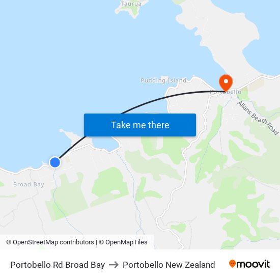 Portobello Rd Broad Bay to Portobello New Zealand map
