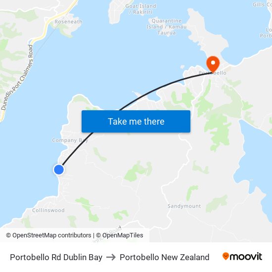 Portobello Rd Dublin Bay to Portobello New Zealand map