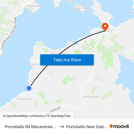 Portobello Rd Macandrew Bay to Portobello New Zealand map