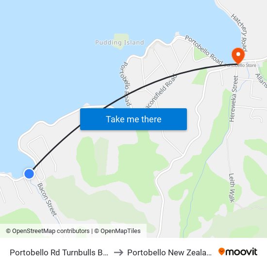 Portobello Rd Turnbulls Bay to Portobello New Zealand map