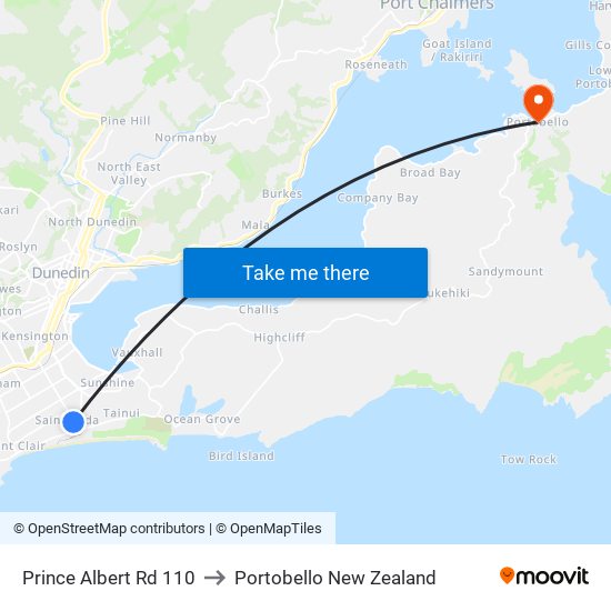 Prince Albert Rd 110 to Portobello New Zealand map