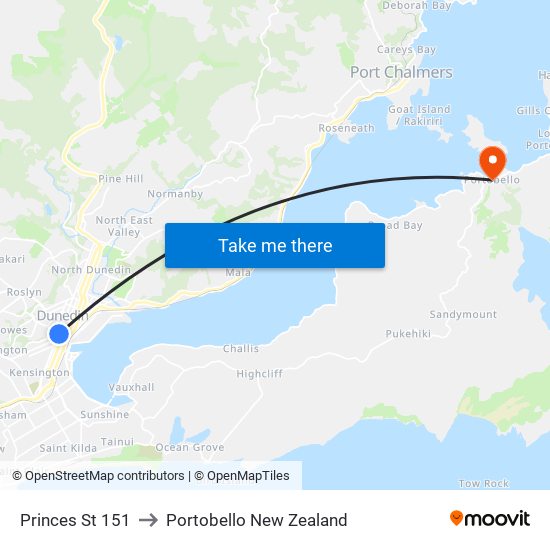 Princes St 151 to Portobello New Zealand map