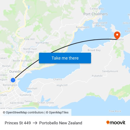 Princes St 449 to Portobello New Zealand map