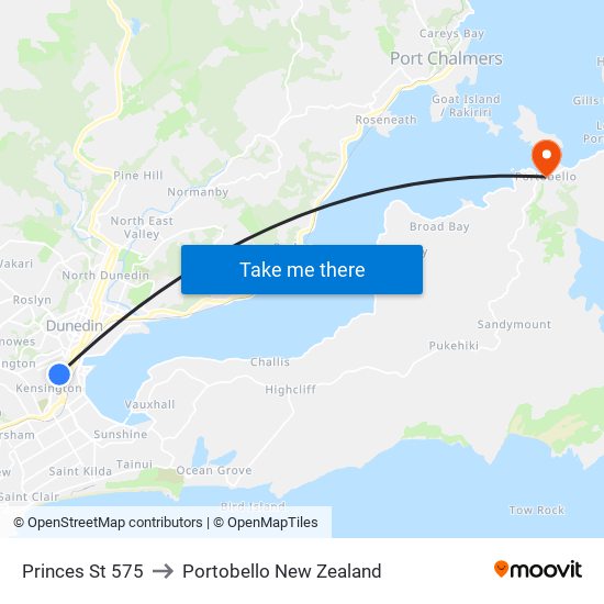 Princes St 575 to Portobello New Zealand map