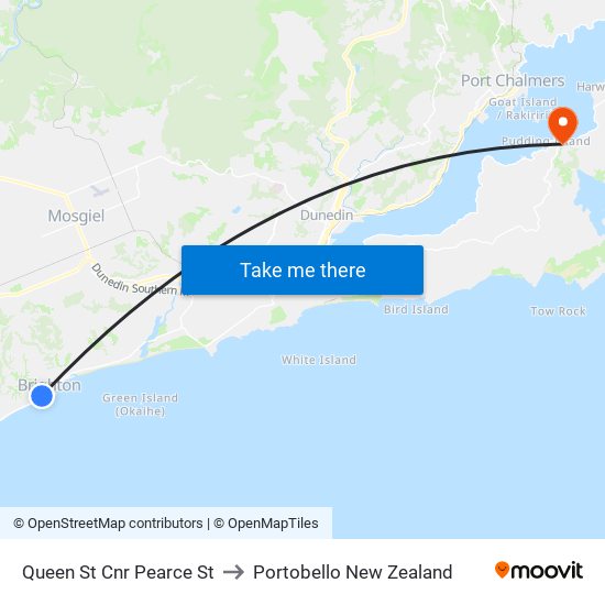 Queen St Cnr Pearce St to Portobello New Zealand map