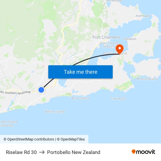 Riselaw Rd 30 to Portobello New Zealand map