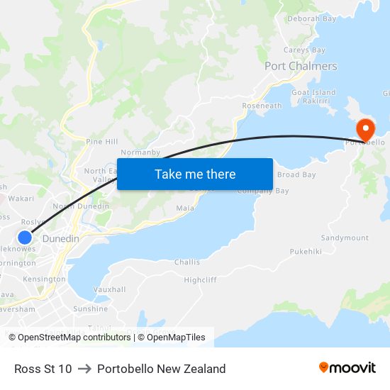 Ross St 10 to Portobello New Zealand map