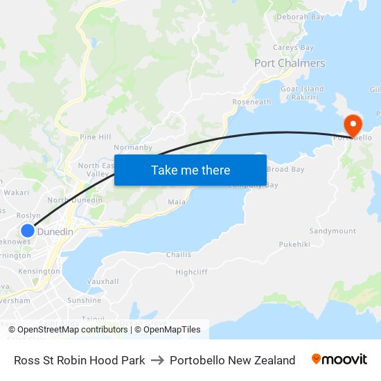 Ross St Robin Hood Park to Portobello New Zealand map