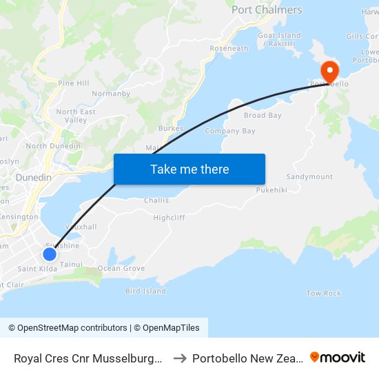 Royal Cres Cnr Musselburgh Rise to Portobello New Zealand map