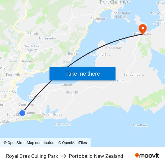 Royal Cres Culling Park to Portobello New Zealand map