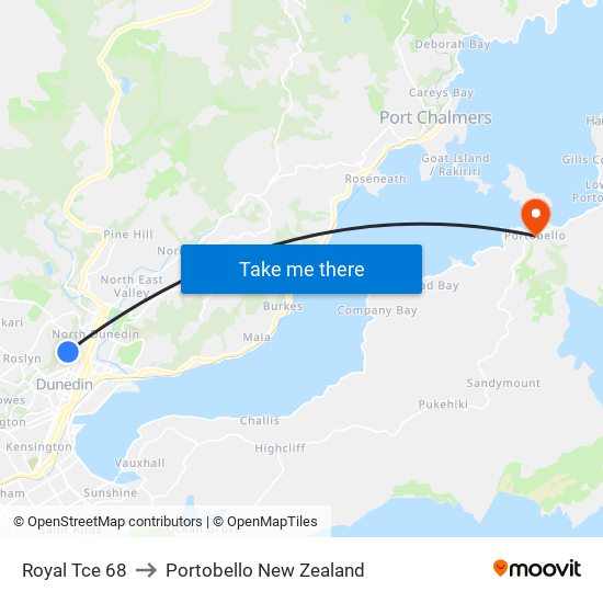 Royal Tce 68 to Portobello New Zealand map