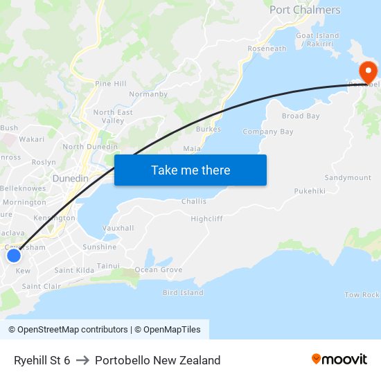 Ryehill St 6 to Portobello New Zealand map