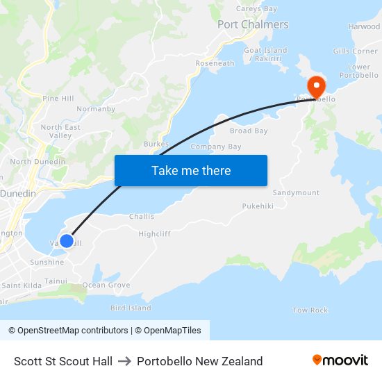 Scott St Scout Hall to Portobello New Zealand map