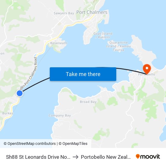 Sh88 St Leonards Drive North to Portobello New Zealand map