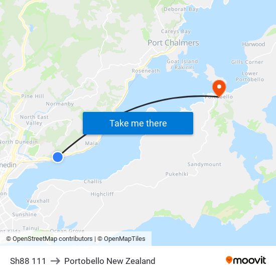 Sh88 111 to Portobello New Zealand map
