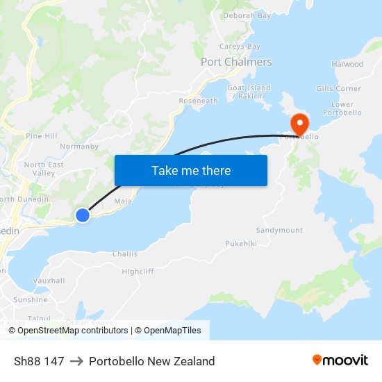 Sh88 147 to Portobello New Zealand map