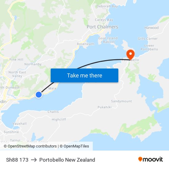 Sh88 173 to Portobello New Zealand map