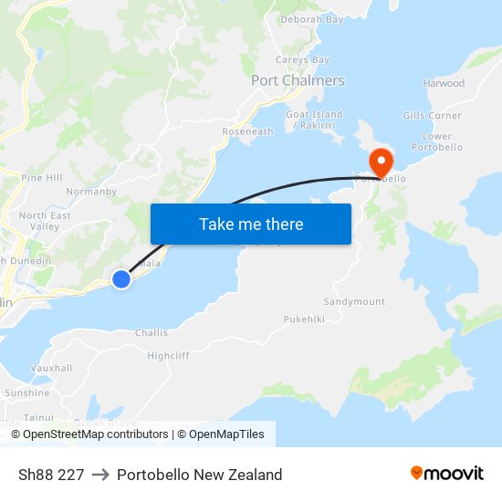 Sh88 227 to Portobello New Zealand map