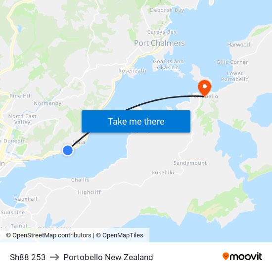 Sh88 253 to Portobello New Zealand map