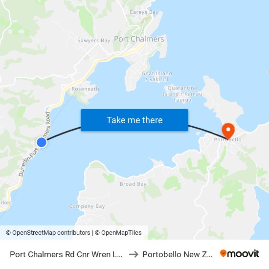 Port Chalmers Rd Cnr Wren Lane Path to Portobello New Zealand map