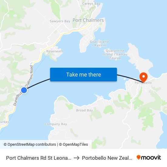 Port Chalmers Rd St Leonards to Portobello New Zealand map